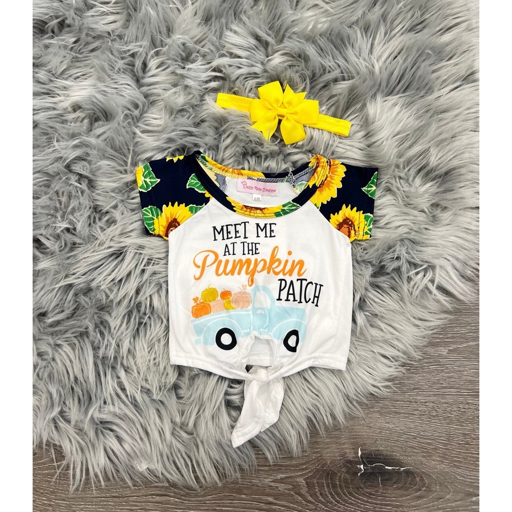 Boutique Infant Girls Halloween Pumpkin Patch Short Sleeve Knot Top Size 0-3mo